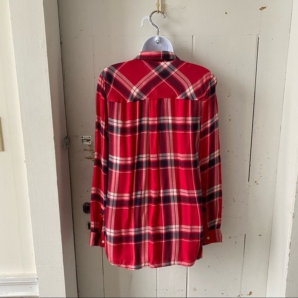 Old Navy Button Down Tunic Red Flannel Shacket Shirt - Picture 2 of 8